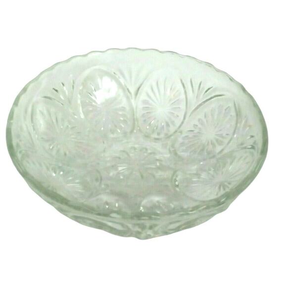 Retro Etched Serving Bowl Clear Cut Glass Decorative Vegetable Salad Fruit VTG - Picture 11 of 11